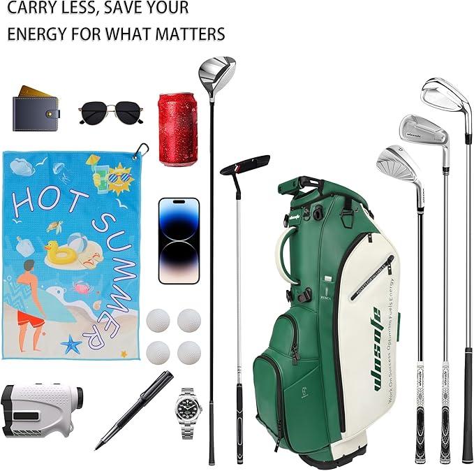 WOSOFE PU Golf Bag with 6/14 Way Top Dividers Automatically Adjustable Dual Straps Elegant Design for Men Women Pu Golf Stand Bag with Multiple Pockets