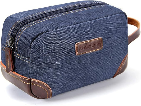 emissary Men's Toiletry Bag, Leather and Canvas Travel Toiletry Bag, Dopp Kit for Men, Travel Bathroom Bag Men's Shaving Kit, Travel Kit Small Bags for Men, Shaving Bag for Travel Accessories (Blue)
