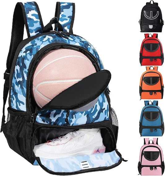 Basketball Bag Backpack for Men Women with Ball & Shoes Compartment 30L Capacity Lightweight Breathable Boys Girls Soccer Ball Bag Backpack Fit Volleyball Football Sports Travel School Gym