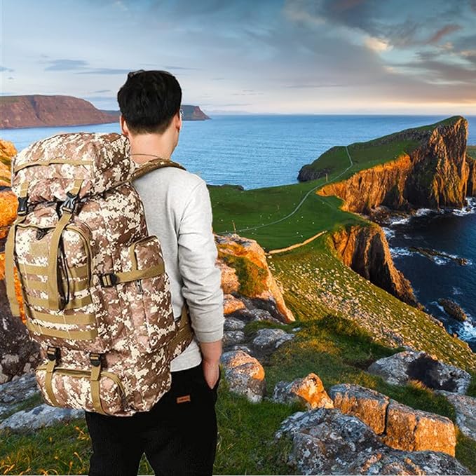 70L Hiking Backpack for Men, Waterproof Lightweight Camping Backpack, Military Rucksack with Molle, 3-Day Assault Pack for Travel, Climbing, Outdoor Sports(Black)