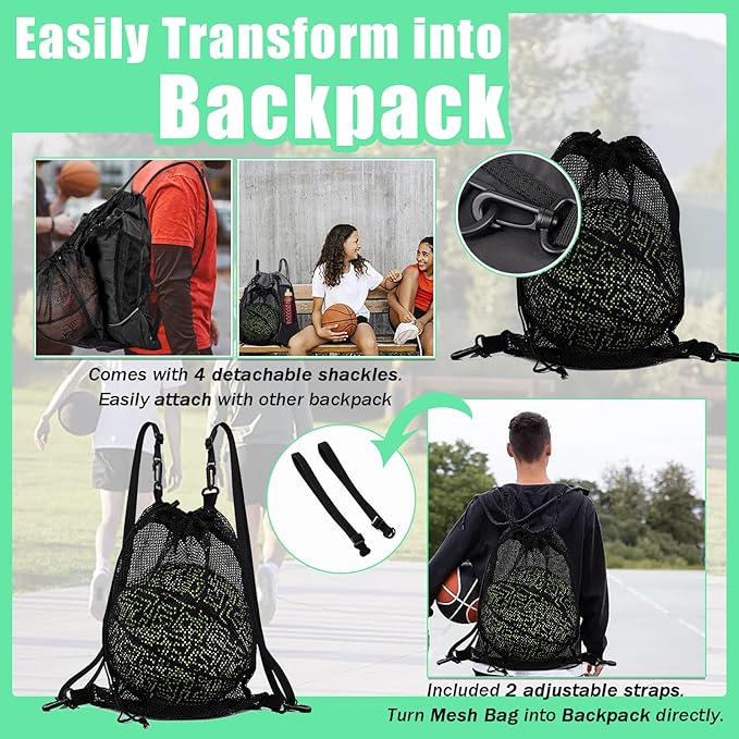 KAEGREEL Drawstring Soccer Bag Basketball Backpack for Kids Teens, Foldable Sports Bags Detachable Ball Mesh Bag for Gym Yoga Football Baseball