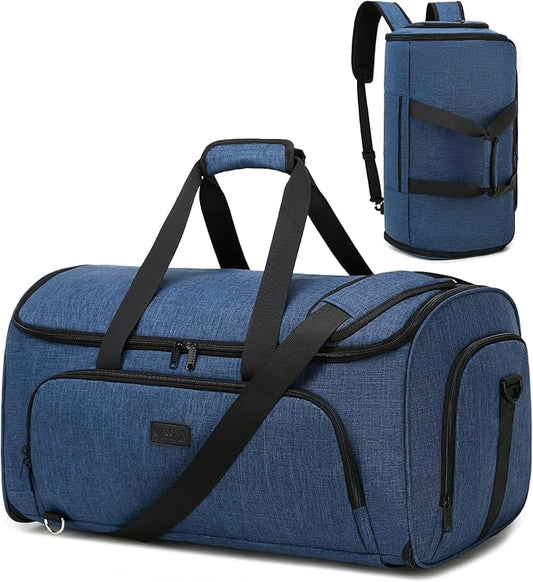 Garment Bags for Travel,4 in 1 Convertible Garment Bag Duffel Bags for Traveling, Suit Bag Travel with Shoulder Strap,58L Duffle Bag with Shoes Compartment for Men Women,Blue
