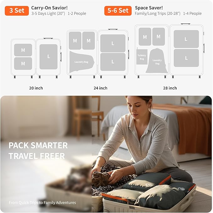 Cipway Compression Packing Cubes Set, Ultralight Expandable Travel Packing Organizers for Carry on Luggage (Grey 6pcs)