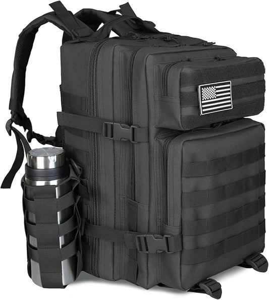 45L Tactical Backpack For Men Highland Assault Large Army Pack 3 Day Molle Bug Out Bag With Water Cup Bag Outdoor Camping Hiking Daypack Military Rucksack Black
