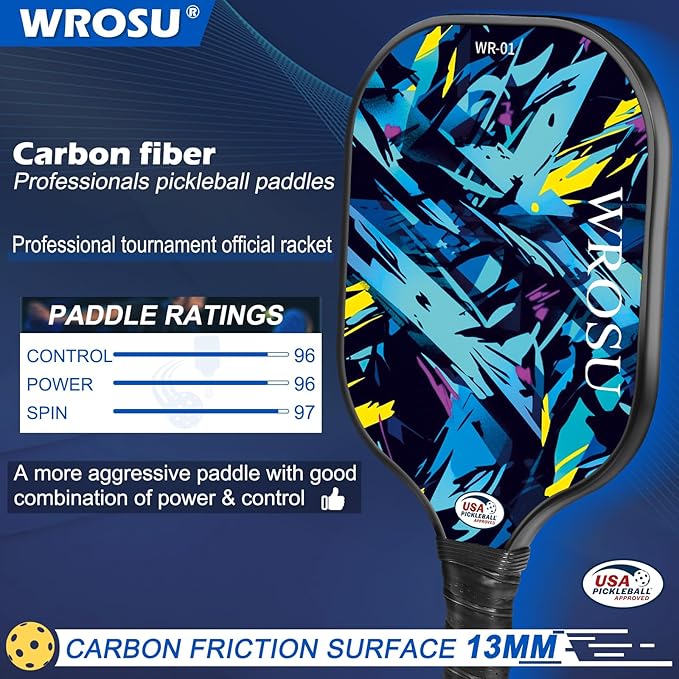 Carbon Fiber Pickleball Paddles Set of 4 or 2 Rackets,USAPA Approved Pickleballs Equipment with Balls,Bag,Accessories,Carbon Fiber T300 Lightweight Pickleball Racquet Set for Men,Women,Kids,Adults