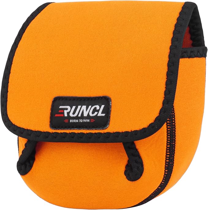 RUNCL Spinning Reel Bag – Protective Storage Pouch for Baitcasting Reels & Spinning Reels, Lightweight & Durable, Ideal for Freshwater & Saltwater Fishing Trips (orange& Black)