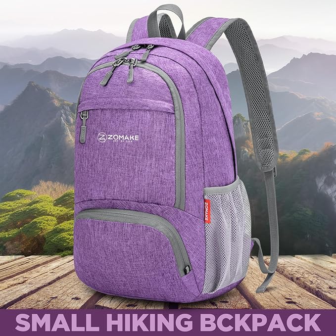 ZOMAKE Ultra Lightweight Packable Backpack 20L,Small Foldable Backpacks Hiking Water Resistant Collapsible Daypack for Women Men(Light Purple-C2)
