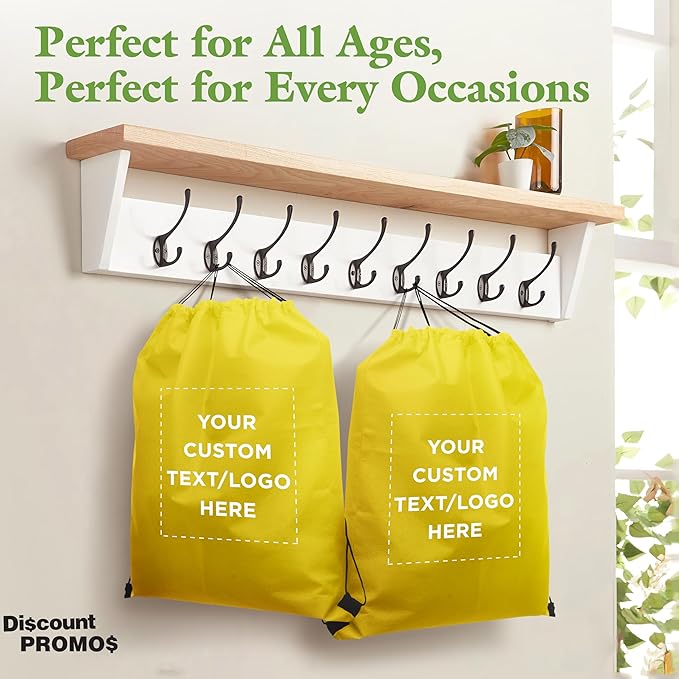 DISCOUNT PROMOS Custom Non-Woven Drawstring Backpacks Set of 10/50/100, Personalized Bulk Pack