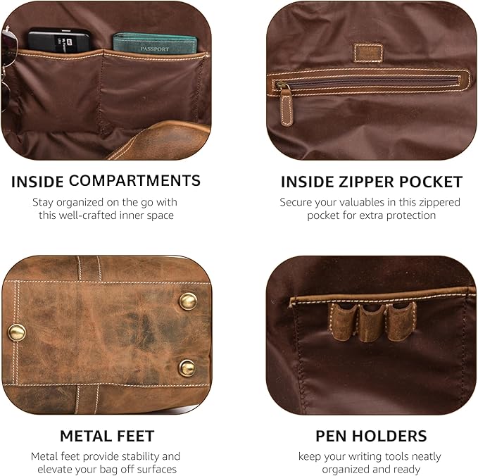 Leather Village Leather Duffel Bags for Men & Women-Stylish Travel Weekender Carry-On Sports Gym Overnight Luggage Bag - 20 Inch - Vintage Brown