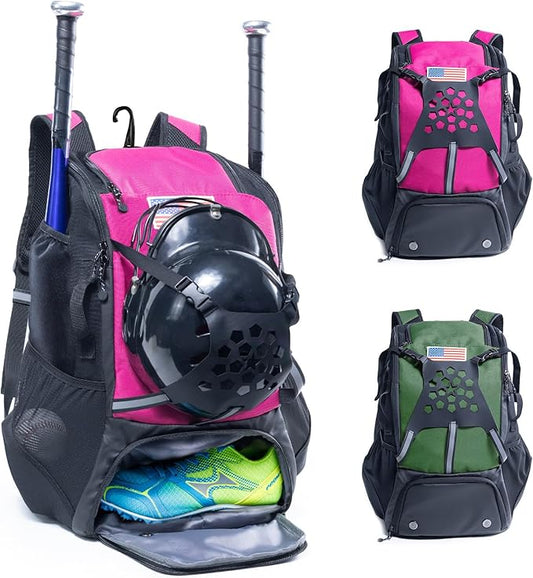 Baseball Backpack for Youth, Boys, Adults - Bat and Softball Equipment Bag With Glove Holder, Helmet, Shoes Compartment - T-Ball Accessories and Baseball Gifts
