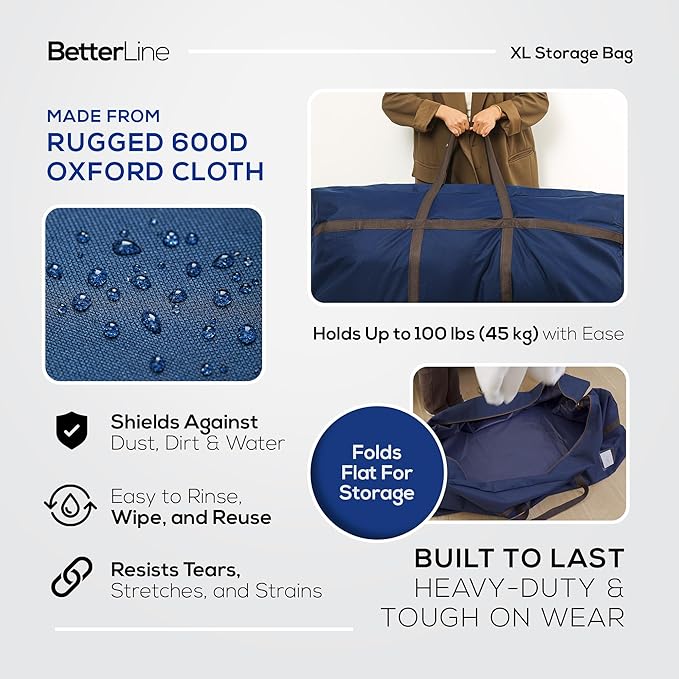 Blue Extra Large Duffel Bag for Traveling - Heavy-Duty 600D Polyester, Waterproof with Reinforced Handles, Holds 100 lbs-Premium Quality Duffle Bag Perfect for Travel & Storage-42" x 16" x 20" Inches