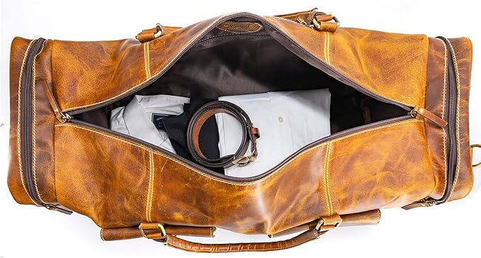 KomalC 28 inch Duffel Bag Travel Sports Overnight Weekend Leather Duffle Bag for Gym Sports Cabin Holdall bag (Distressed Tan)