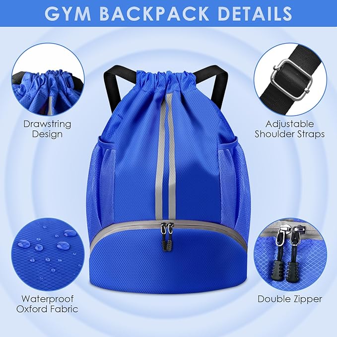 BROTOU Soccer Bags, Football Backpack, Volleyball Bag, Drawstring Backpack with Ball and Shoe Compartment, Football bags for Equipment Swim Gym Bag