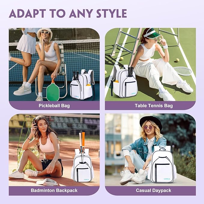 Pickleball Backpack, 30L Pickleball Bag Waterproof Large 3-Racket Tennis Sports Bag with Shoe Compartment & Insulated Pocket, Paddle Holder, Premium Sturdy Durable Bag for Men & Women (White)