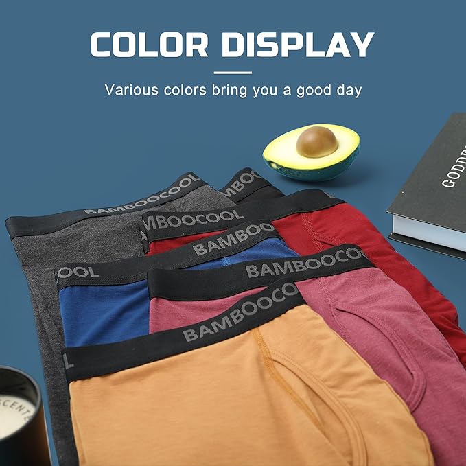 BAMBOO COOL Men's Underwear Breathable Boxer Briefs with Fly Moisture-Wicking Lightweight Underwear 7-Pack