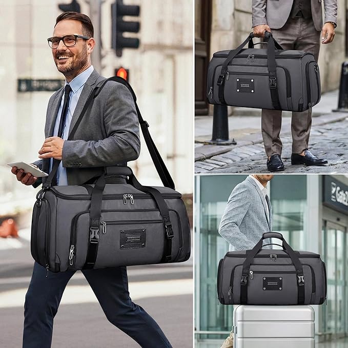 WITZMAN Mens Garment Duffle Bags for Travel Convertible Carry-on Suit Garment Bag for Men Hanging Clothes with Shoe Compartment（B724 Silvery Grey）