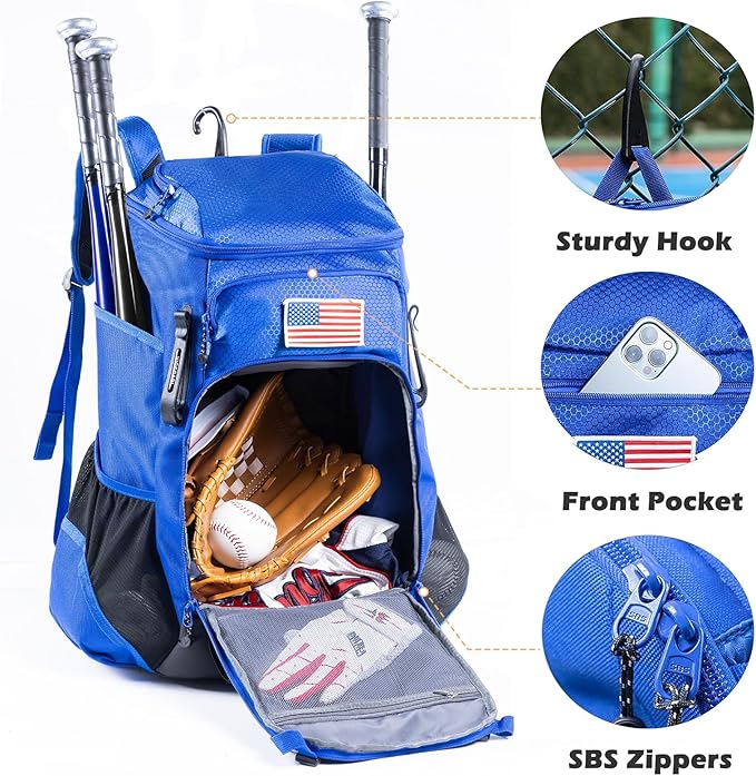 | Baseball Bag Softball Bat Bag, Double-layer Baseball Backpack Adult with Gear Klip To Hold Baseball Glove, Baseball Essential Gear, Youth Baseball Bag for Boys, Girls, Baseball Accessories