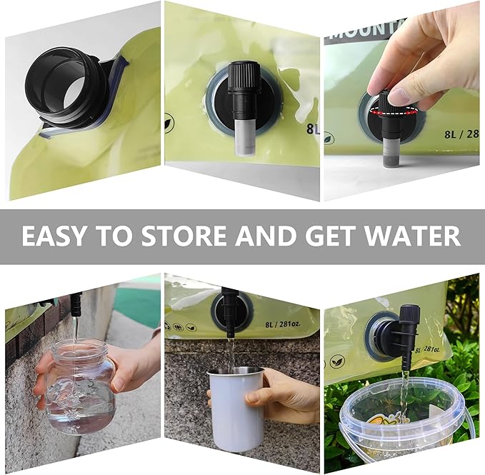 Collapsible 8L Water Storage Bag, BPA-Free Portable Folding Water Jug with Adjustable Faucet, Leakproof Emergency Water Bag for Camping, Hiking, Riding, Outdoor Sport (4, Green)