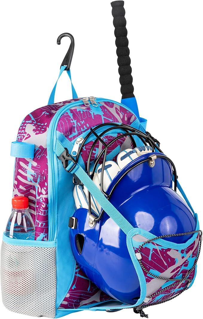 Youth Baseball Bat Bag Backpack, T-Ball & Softball Equipment Gear for Youth with Fence Hook, Lightweight Baseball Bat Backpack, Large Main Compartment for Helmet