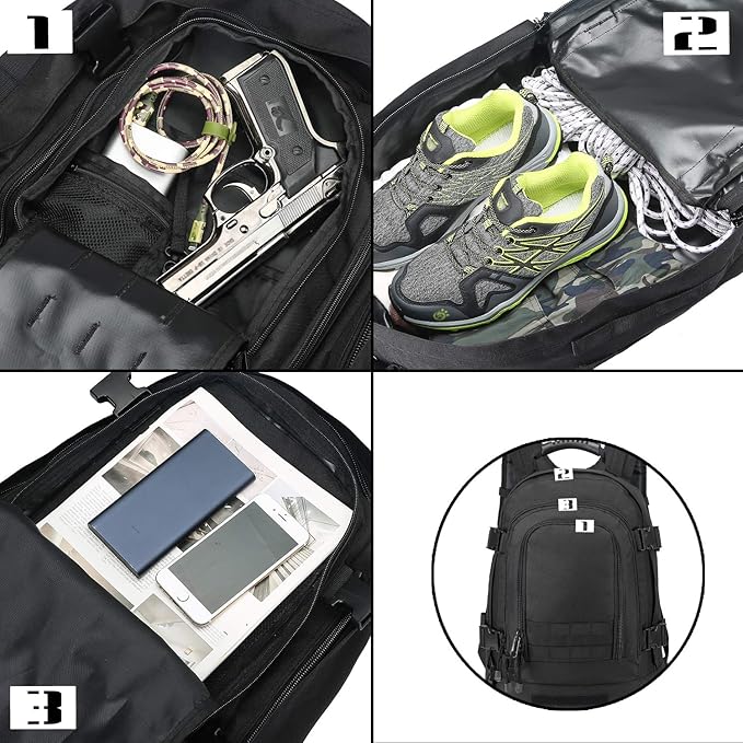 ZSearARMY Tactical Backpacks Assault Pack 3 Day Bag Expandable Backpack Out Bag Classic Case Travel Hiking(Black, Not with Belt)