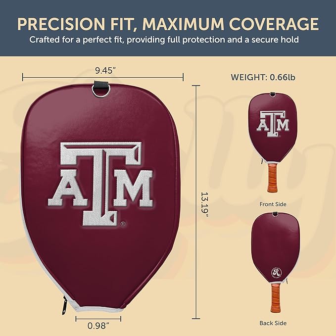 Officially Licensed Collegiate Pickleball Paddle Cover - Lightweight PU Leather Material - Durable Foam Interior Protection with Zippered Closure - Fits Most Paddles on the Market