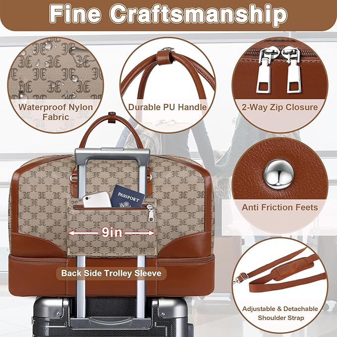 Weekender Bag for Women, Travel Duffel Bag Carry On Overnight Bag with Shoe Compartment Large Nylon Travel Weekend Tote Bag