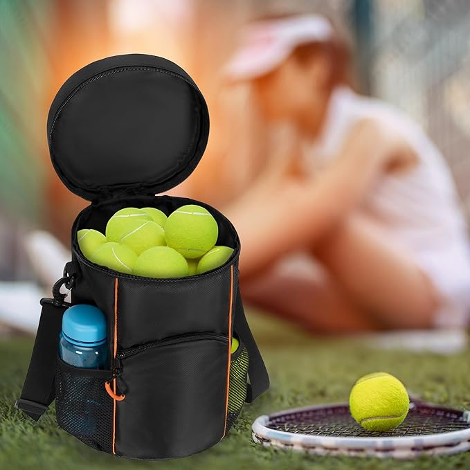 DSLEAF Tennis Ball Bag with Sturdy Bottom, Baseball & Lacrosse Ball Bag with Multiple Pockets and Portable Shoulder Strap for Tennis, Baseball, Lacrosse,Pickle Ball and Table Tennis Training