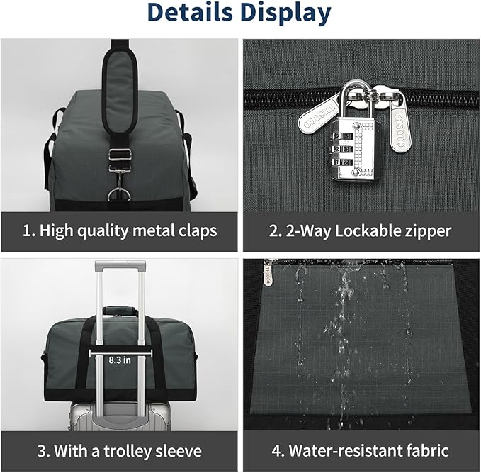 21 inch Gym Bag for Men - 40L Travel Duffel Bag Sport Duffle Bags for Weekend Overnight with Bottom Support (Dark Grey）