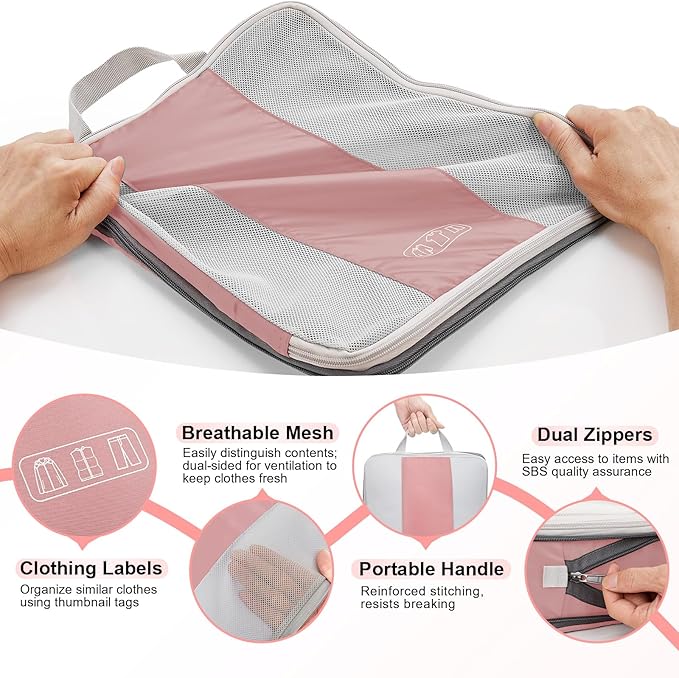 10 Set Compression Packing Cubes for Travel Essentials,Compressible Expandable Packing Cubes for Suitcase,OlarHike Luggage Organizer Bags for Travel,Handy Helper for Organizing Clothes(Light Coral)