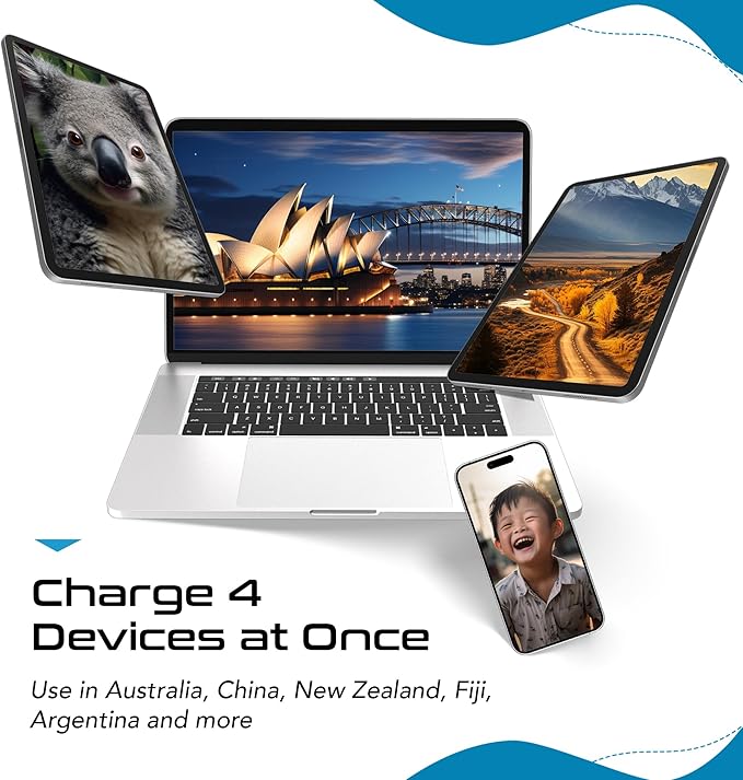 Ceptics Australian Travel Adapter Set, 20W PD & QC, Type I-3.1A - 4 in 1-2 USA Inputs, 1 USB Port, 1 USB-C Port - Australian New Zealand Fiji Argentina, Compact - Adapter Australia-Compatible Plug