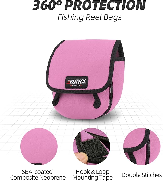 RUNCL Spinning Reel Bag – Protective Storage Pouch for Baitcasting Reels & Spinning Reels, Lightweight & Durable, Ideal for Freshwater & Saltwater Fishing Trips (pink& Black)