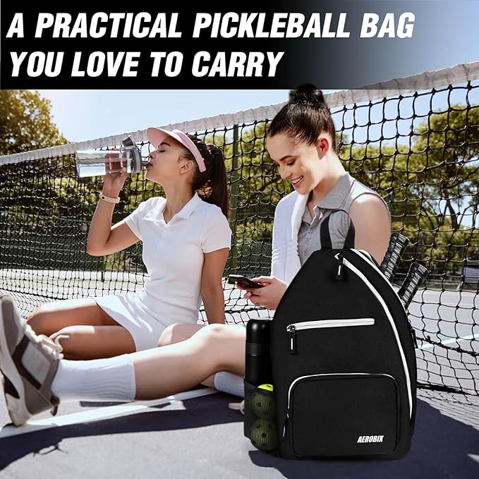 AEROBIX Pickleball Bag for Women & Men, Pickle Ball Backpack - Upgraded Zippers, Large Capacity, Padded Paddle Pocket, Adjustable Sling Bag (No Accessories)