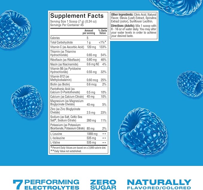 CWENCH HYDRATION Electrolyte Mix Blue Raspberry 10 Count Zero Sugar Hydration Drink Packets Caffeine Free Electrolyte Powder with B Vitamins NSF Sport Certified