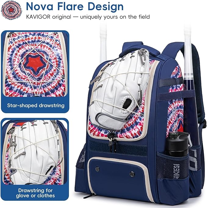 Baseball Bag for Youth | Softball Backpack 50L Large Capacity with Shoe Compartment and 4 Bat Holders | Nova Flare Series