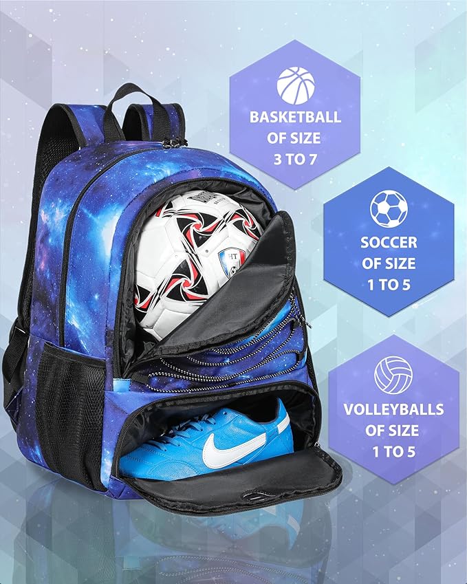 Basketball Bag Backpack for Men Women with Ball & Shoes Compartment 30L Capacity Lightweight Breathable Boys Girls Soccer Ball Bag Backpack Fit Volleyball Football Sports Travel School Gym
