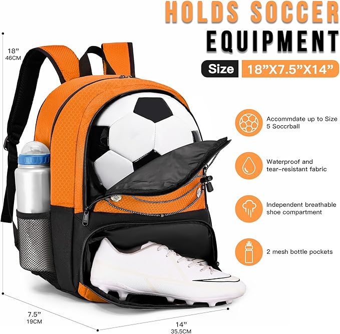 Youth Soccer Bag-Soccer Backpack&Backpack for Football Basketball,with Ball Compartment Separate Cleat Package