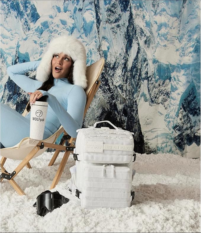 WOLFpak 35L Athletic Gym Backpack - Durable 1000D Waterproof Oxford Material with MOLLE Webbing, Laptop Pocket & Dual Cup Holders, Durable Fitness/Travel/Military Daypack (Snow Leopard)