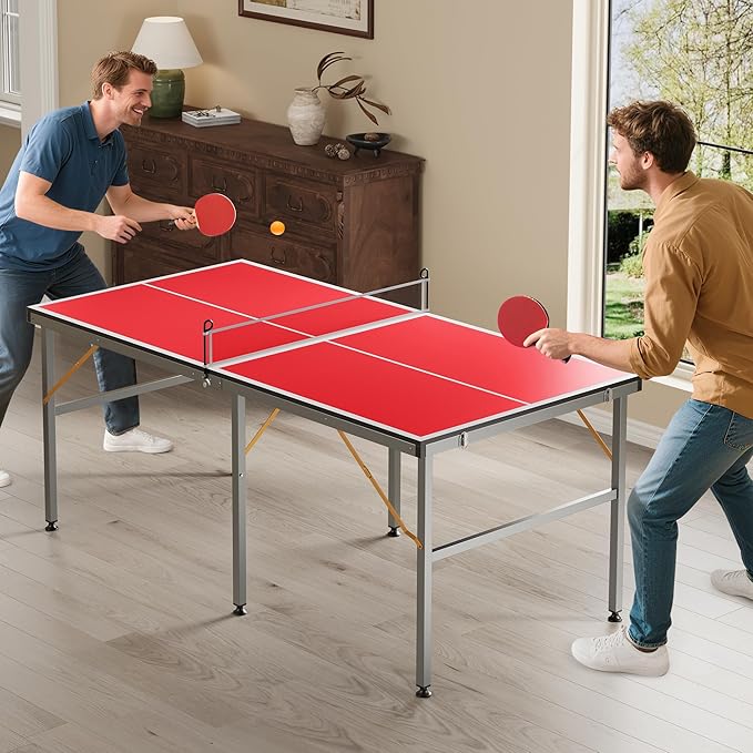 Portable Ping Pong Table,6X3 ft Professional Indoor/Outdoor Table Tennis Tables Game with Net for Adults/Teens,2 Tennis Paddles and 3 Balls- Quick Assembly