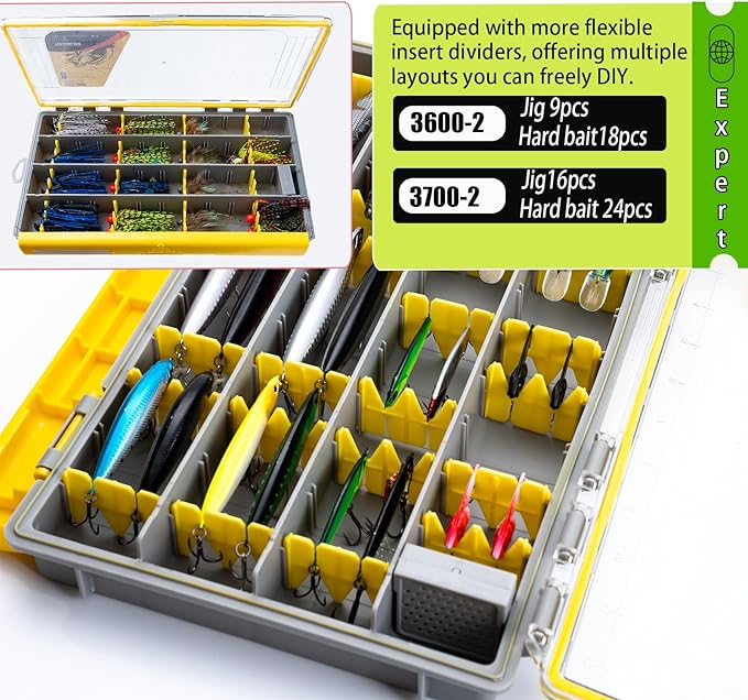 Deluxe Fishing Tackle Box, Waterproof 3600 & 3700 Terminal Tackle Trays, Organizer Includes 2 Type Dividers, Multi-purpose and All-in-one Tackle Storage (3600-2 universal 1 pack)