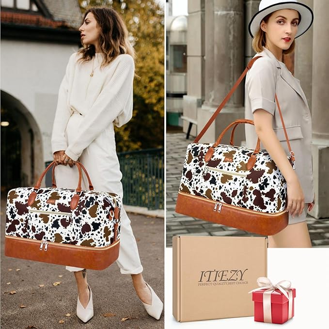 Weekender Bag for Women, Travel Duffel Bag Carry On Overnight Bag with Shoe Compartment Large Nylon Travel Weekend Tote Bag