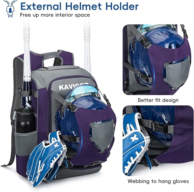 Baseball Bag for Youth and Adult, Softball Backpack 50L Large Capacity, Equipment Backpack with Laptop Compartment and Charge Port