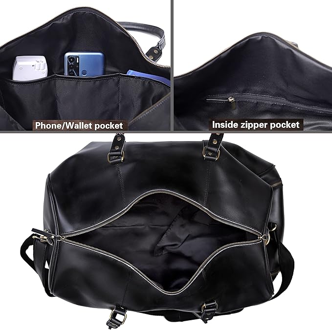 Leather Travel Bag,Weekender Overnight Bag Leather Large Carry On Bag Travel Tote Duffel Bag for Men & Women