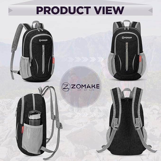 ZOMAKE Ultra Lightweight Packable Backpack 10L,Small Foldable Backpacks Hiking Water Resistant Collapsible Daypack for Women Men(Black-C1)