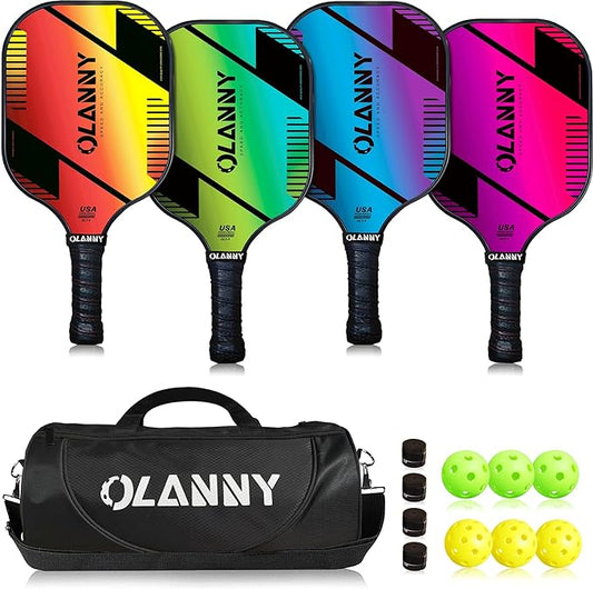 Graphite Pickleball Paddles Set- Premium Rackets Fiber Face & Polymer Honeycomb Core Pickleball Set Includes Pickleball Paddles + Pickleball Balls+ Replacement Soft Grip + 1 Bag