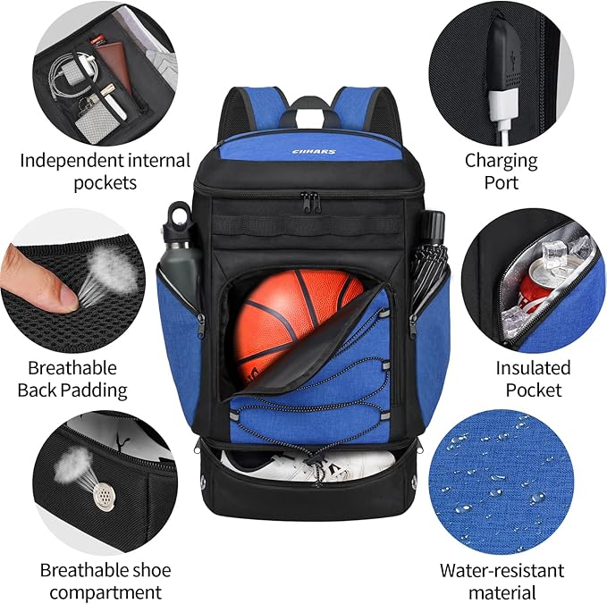 Basketball Backpack Bag Large Sports Bag with Separate Ball holder & Shoes compartment, Best for Basketball, Soccer,Volleyball,Gym