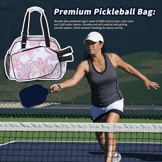 Boulder Bee Pickleball Bags, Premium Pickleball Tote Bag for Girls, Women’s Hand/Shoulder Gym Bag w Water Bottle Holder, with Pickleball Racquet/Paddle Holder