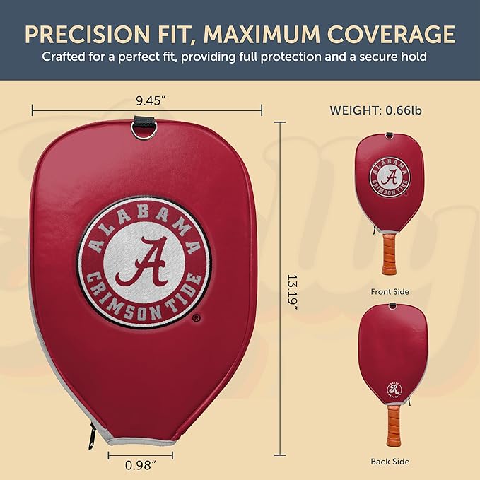 Officially Licensed Collegiate Pickleball Paddle Cover - Lightweight PU Leather Material - Durable Foam Interior Protection with Zippered Closure - Fits Most Paddles on the Market