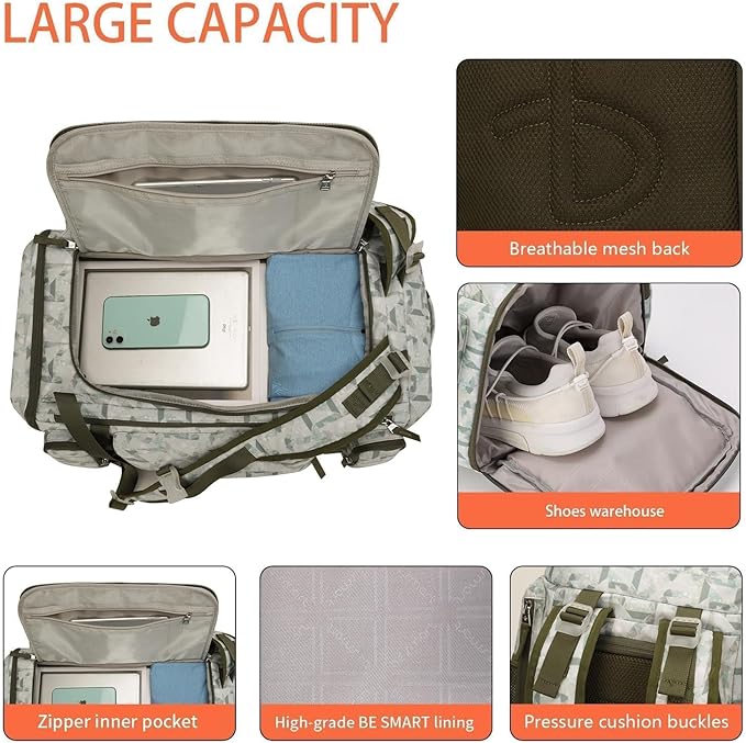 BE SMART 40L Extra Large Gym Backpack for Men, Big Gym Bag with Shoes Compartment, Waterproof Heavy Duty Duffel Bags, Men's Workout Backpacks for Outdoor Sport,Hiking,Camping,Travel