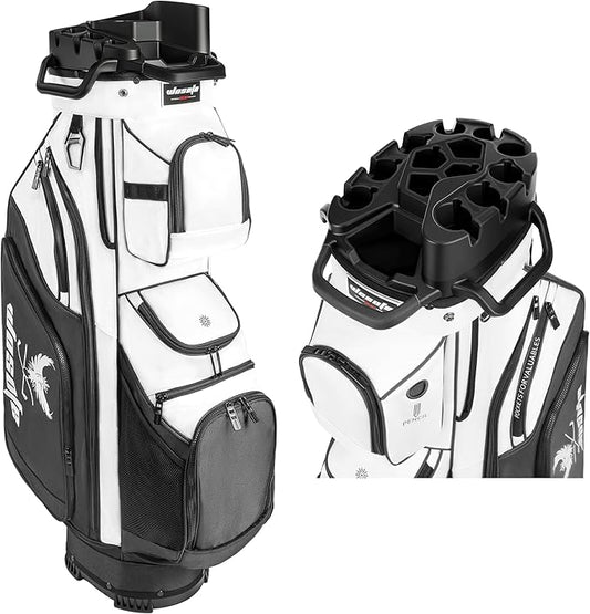 14 Way Full-Length Divider Top Men Golf Cart Bag, Fixed Slots Clubs Organized Premium Oxford Cloth Women 13 Pockets Black Blue Green Golf Bag with 3 Handles Cooler Rain Cover