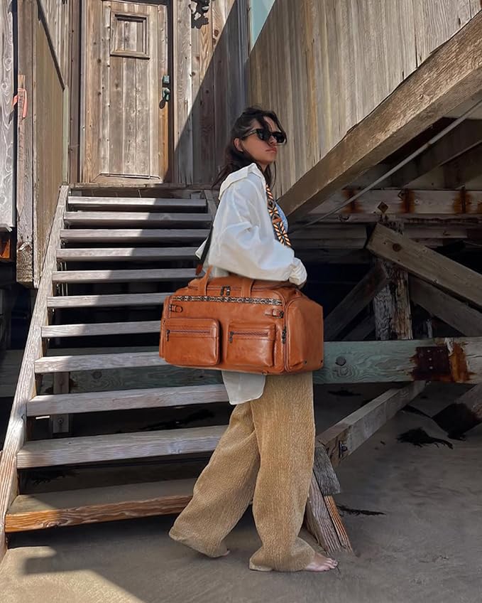 FADEON Duffle Bag for Women, Large Convertible Carry on Overnight Backpack, Designer Leather Mens Weekend Bags for Travel